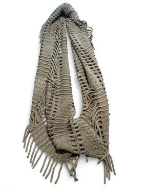 Anna & Ava Taupe Crochet Fringe Scarf